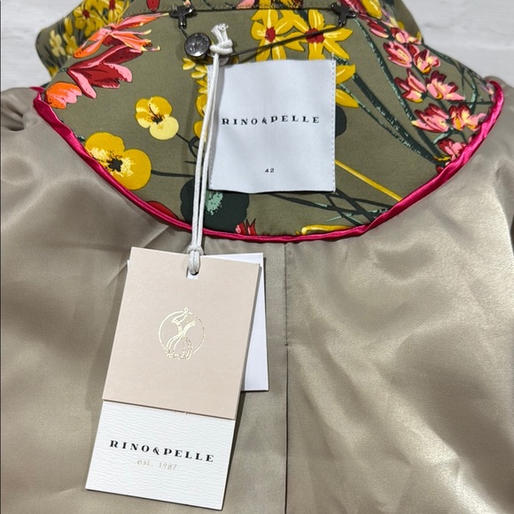 Rino & Pelle - Army Green with Bright Floral Trench Coat with Wrap Front - Picture 8 of 10